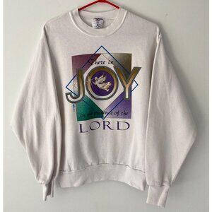 90s vintage joy of the lord christmas holiday religious graphic pullover sweater